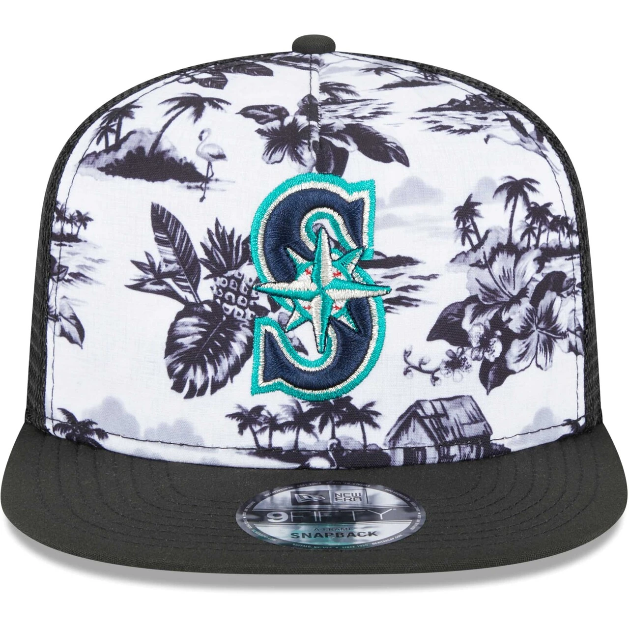 Men's Seattle Mariners New Era White/Black Vacay 2.0 A-Frame Trucker 9FIFTY Snapback Hat 2 Men's Seattle Mariners New Era White/Black Vacay 2.0 A-Frame Trucker 9FIFTY Snapback Hat - Image 2