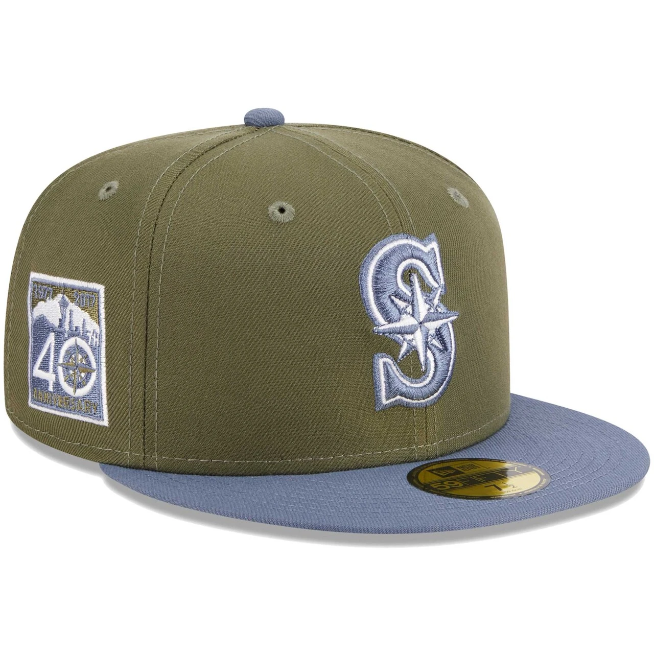 Men's Seattle Mariners New Era Olive/Blue 59FIFTY Fitted Hat 1 Men's Seattle Mariners New Era Olive/Blue 59FIFTY Fitted Hat