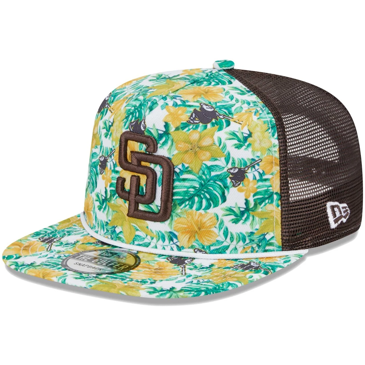 Men's San Diego Padres New Era White/Brown Tropic Floral Golfer Snapback Hat 1 Men's San Diego Padres New Era White/Brown Tropic Floral Golfer Snapback Hat