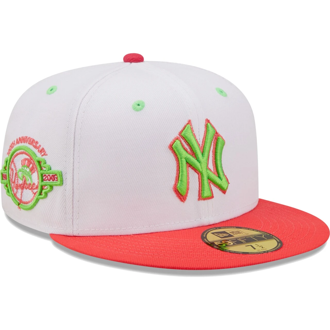 Men's New York Yankees New Era White/Coral 100th Anniversary Strawberry Lolli 59FIFTY Fitted Hat 1 Men's New York Yankees New Era White/Coral 100th Anniversary Strawberry Lolli 59FIFTY Fitted Hat