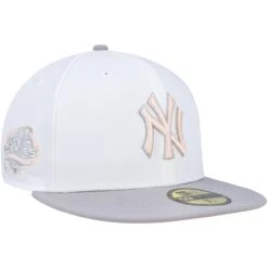 Men's New York Yankees New Era White/Gray 2002 World Series Side Patch Peach Undervisor 59FIFTY Fitted Hat