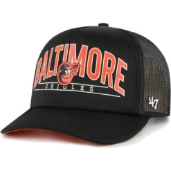 Men's Baltimore Orioles '47 Black Backhaul Foam Trucker Snapback Hat