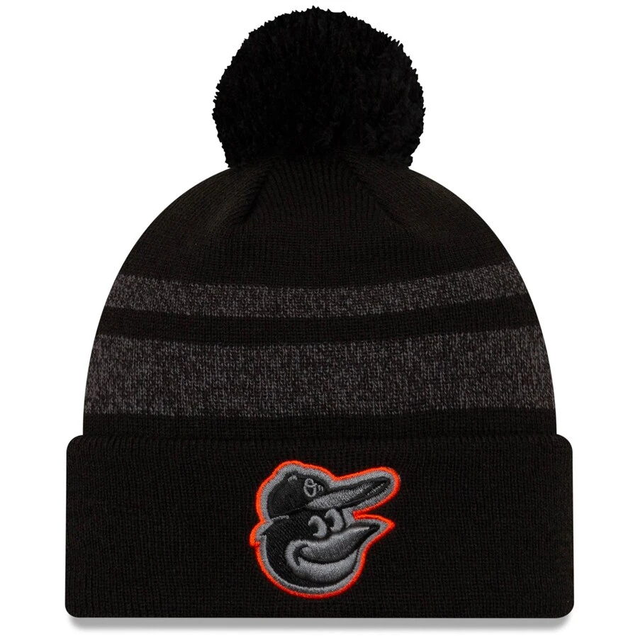 Men's Baltimore Orioles New Era Black Dispatch Cuffed Knit Hat With Pom 1 Men's Baltimore Orioles New Era Black Dispatch Cuffed Knit Hat With Pom