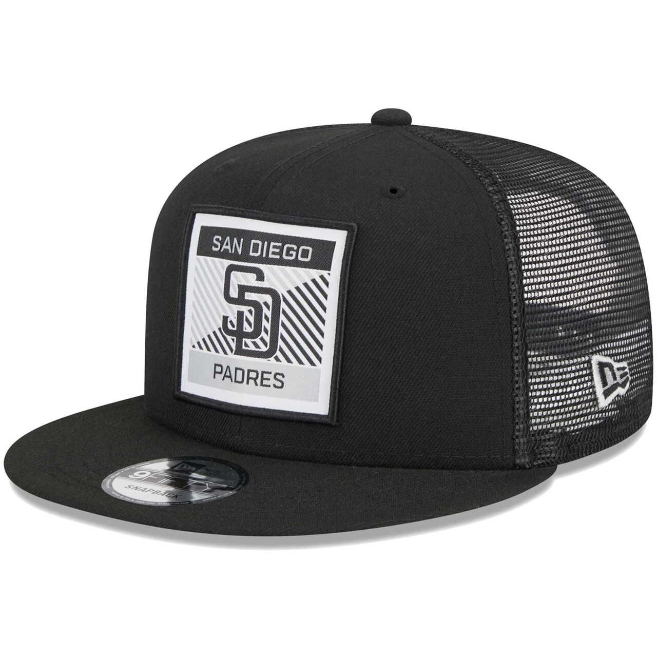 Men's San Diego Padres New Era Black Scratch Squared Trucker 9FIFTY Snapback Hat 1 Men's San Diego Padres New Era Black Scratch Squared Trucker 9FIFTY Snapback Hat