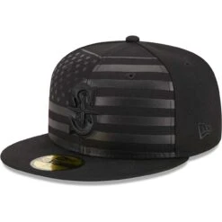 Men's Seattle Mariners New Era Black Tonal Flag 59FIFTY Fitted Hat