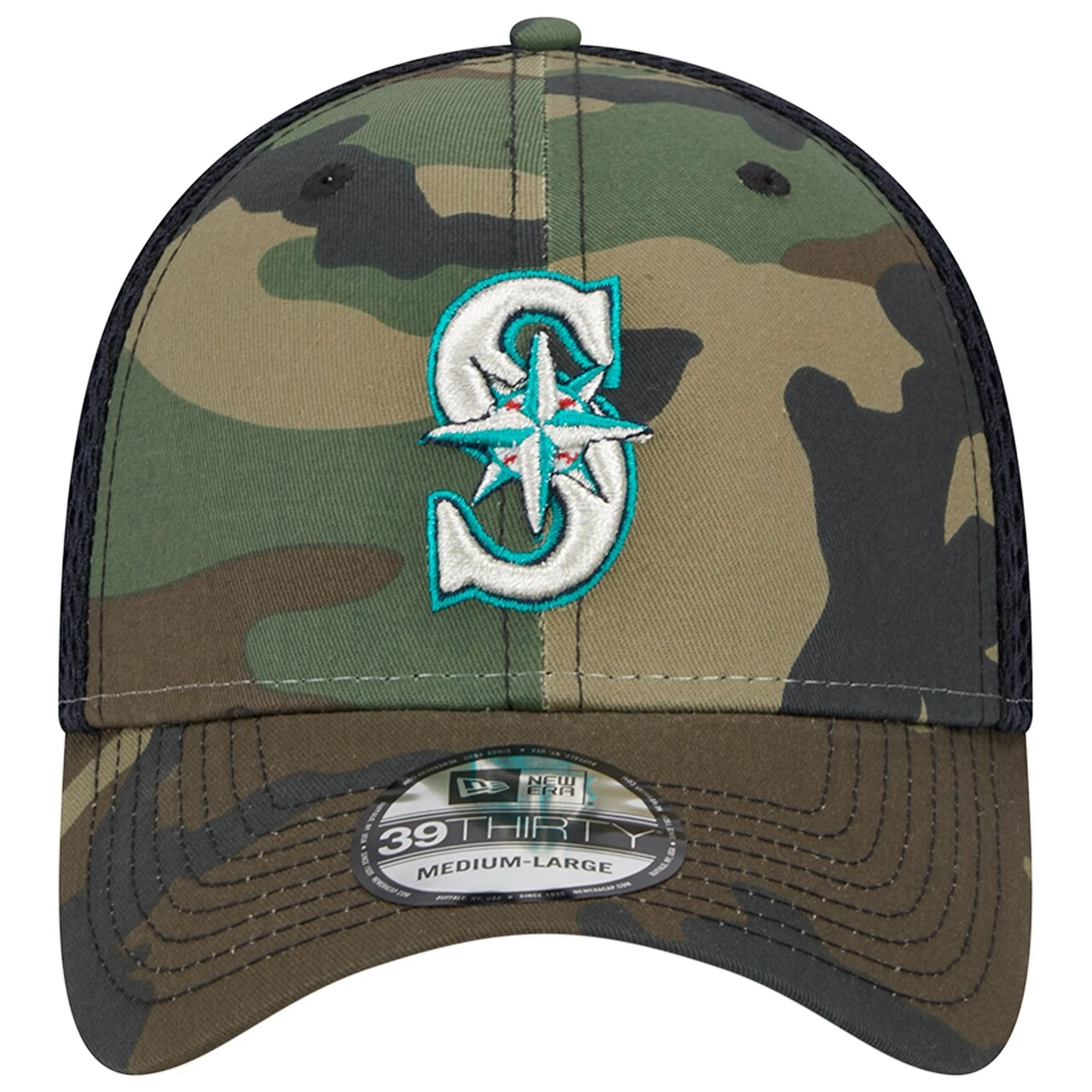 Men's Seattle Mariners New Era Camo Team Neo 39THIRTY Flex Hat 2 Men's Seattle Mariners New Era Camo Team Neo 39THIRTY Flex Hat - Image 2