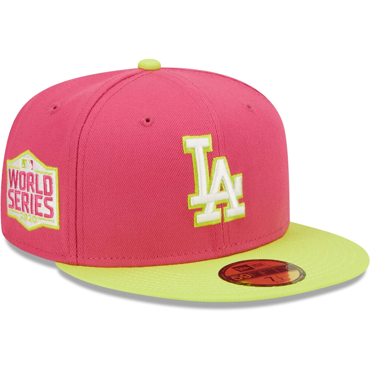 Men's Los Angeles Dodgers New Era Pink 2020 World Series Champions Beetroot Cyber 59FIFTY Fitted Hat 1 Men's Los Angeles Dodgers New Era Pink 2020 World Series Champions Beetroot Cyber 59FIFTY Fitted Hat