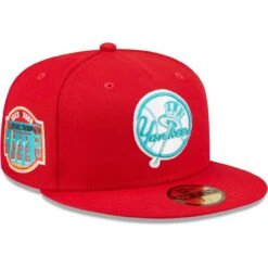 Men's New York Yankees New Era Scarlet Yankee Stadium Teal Undervisor 59FIFTY Fitted Hat