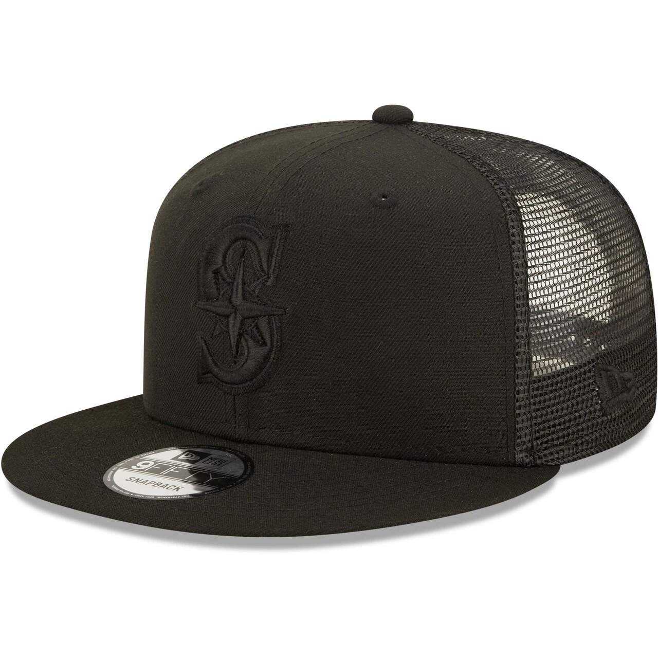 Men's Seattle Mariners New Era Blackout Trucker 9FIFTY Snapback Hat 1 Men's Seattle Mariners New Era Blackout Trucker 9FIFTY Snapback Hat