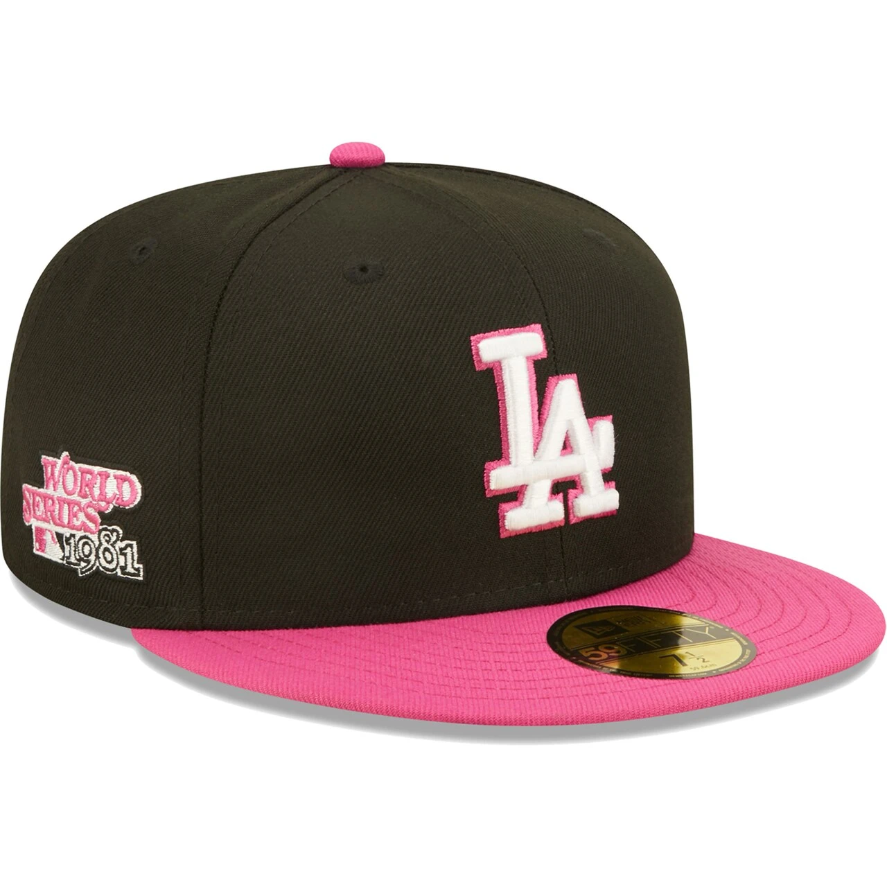 Men's Los Angeles Dodgers New Era Black/Pink 1981 World Series Champions Passion 59FIFTY Fitted Hat 1 Men's Los Angeles Dodgers New Era Black/Pink 1981 World Series Champions Passion 59FIFTY Fitted Hat