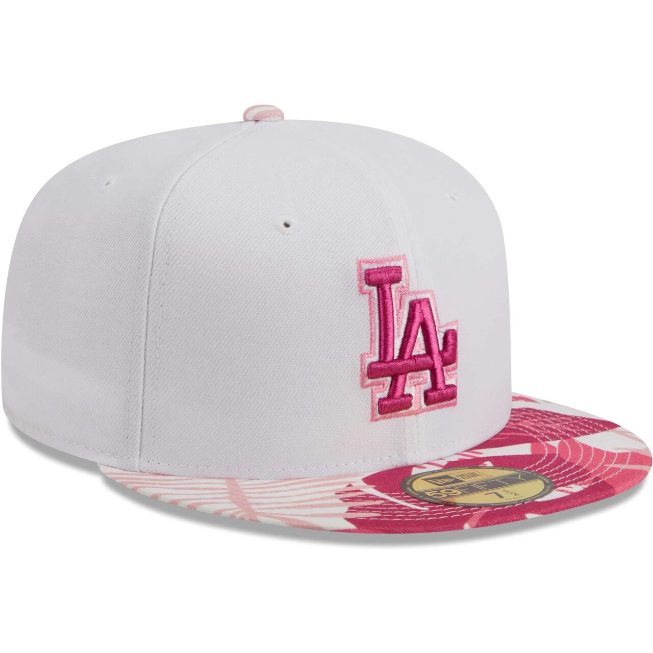 Men's Los Angeles Dodgers New Era White/Pink Flamingo 59FIFTY Fitted Hat 3 Men's Los Angeles Dodgers New Era White/Pink Flamingo 59FIFTY Fitted Hat - Image 3