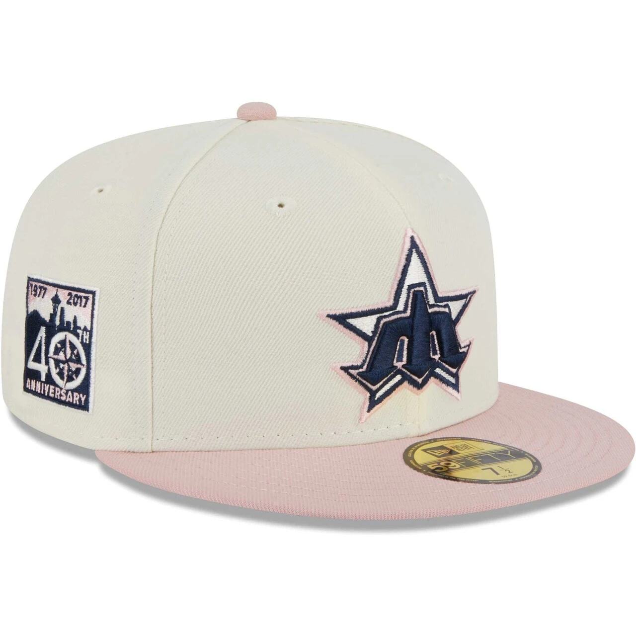 Men's Seattle Mariners New Era White/Pink Chrome Rogue 59FIFTY Fitted Hat 1 Men's Seattle Mariners New Era White/Pink Chrome Rogue 59FIFTY Fitted Hat