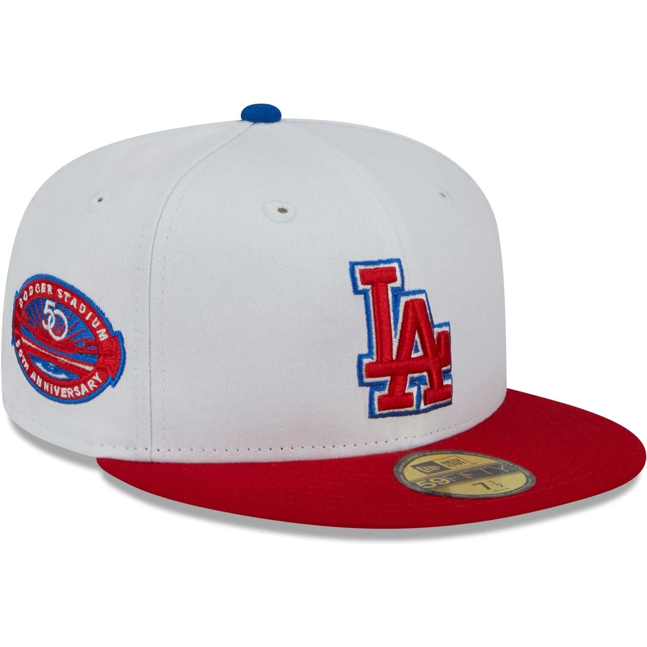 Men's Los Angeles Dodgers New Era White/Red Undervisor 59FIFTY Fitted Hat 1 Men's Los Angeles Dodgers New Era White/Red Undervisor 59FIFTY Fitted Hat