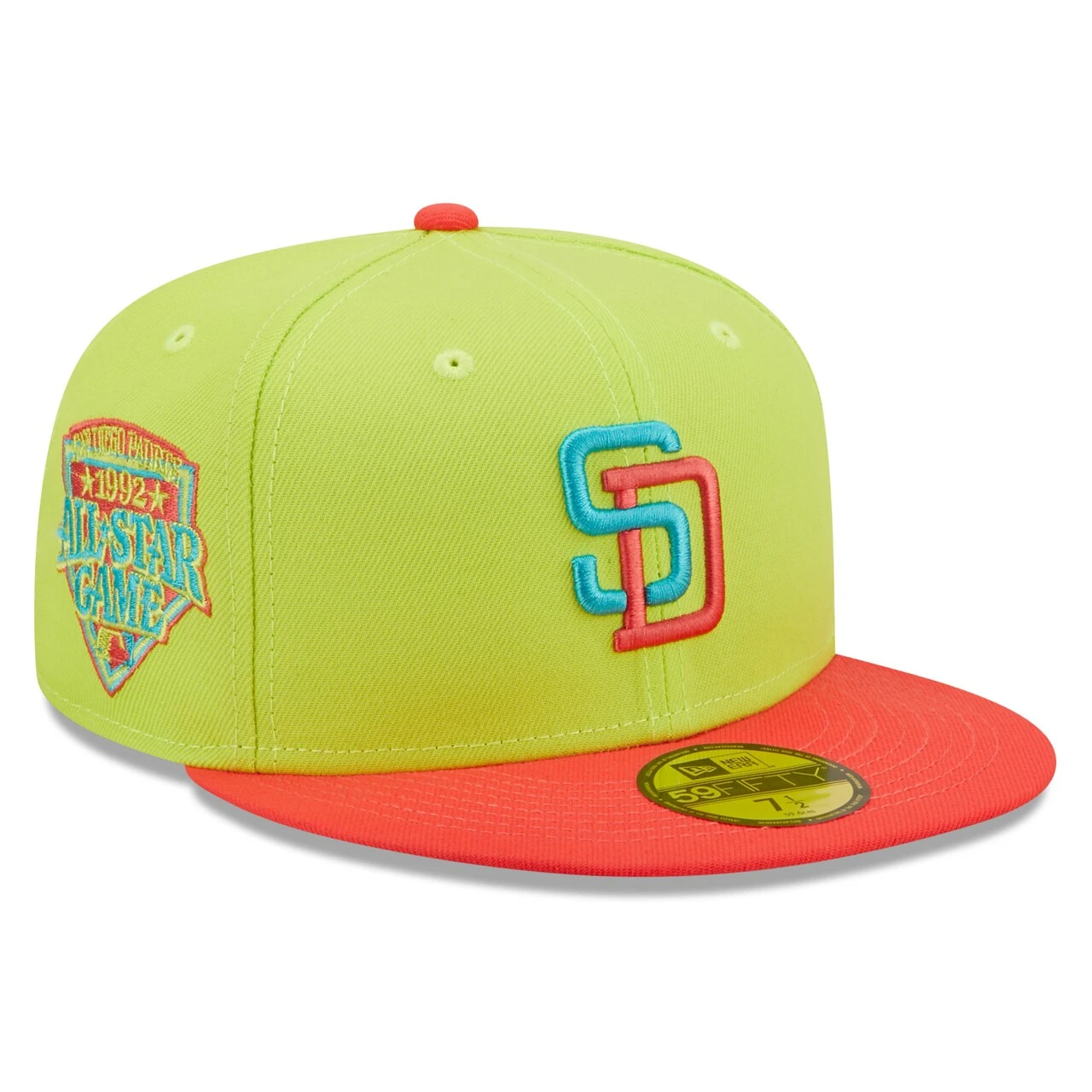 Men's San Diego Padres New Era Green/Red 1992 MLB All-Star Game Cyber Highlighter 59FIFTY Fitted Hat 1 Men's San Diego Padres New Era Green/Red 1992 MLB All-Star Game Cyber Highlighter 59FIFTY Fitted Hat