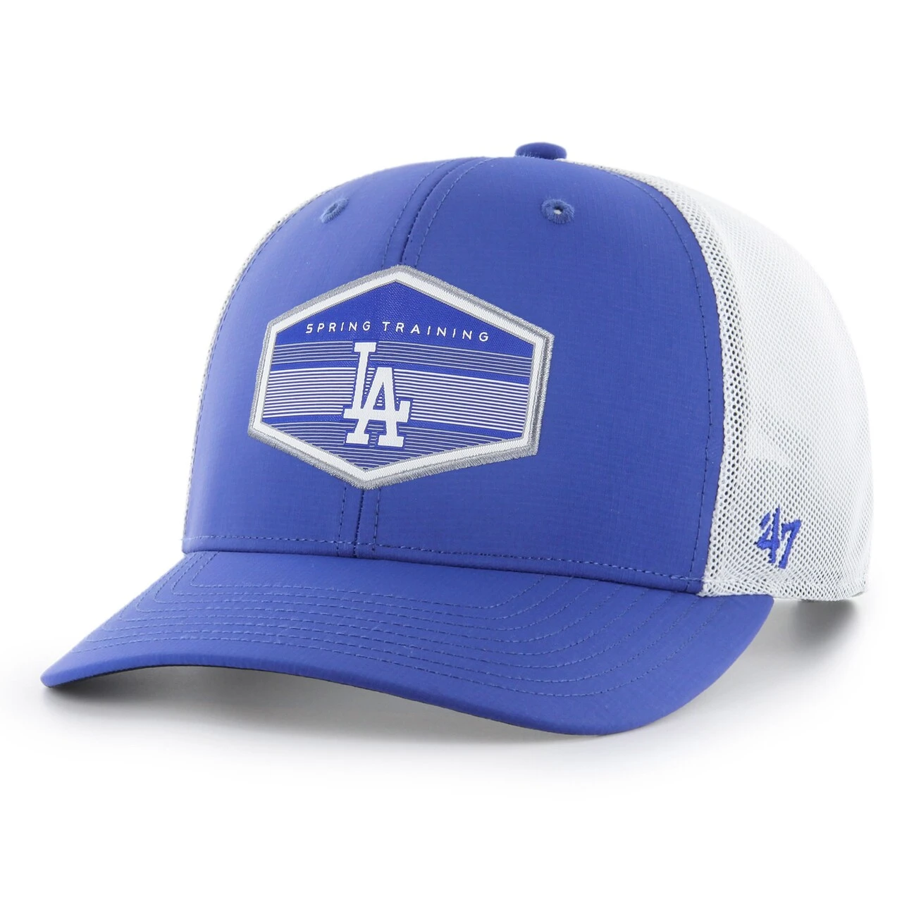 Men's Los Angeles Dodgers '47 Royal/White Spring Training Burgess Trucker Snapback Hat 1 Men's Los Angeles Dodgers '47 Royal/White Spring Training Burgess Trucker Snapback Hat