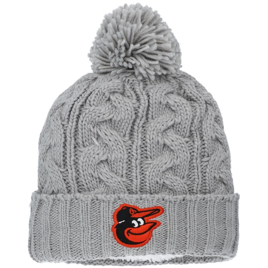 Women's Baltimore Orioles New Era Gray Rush Cuffed Knit Hat With Pom 1 Women's Baltimore Orioles New Era Gray Rush Cuffed Knit Hat With Pom