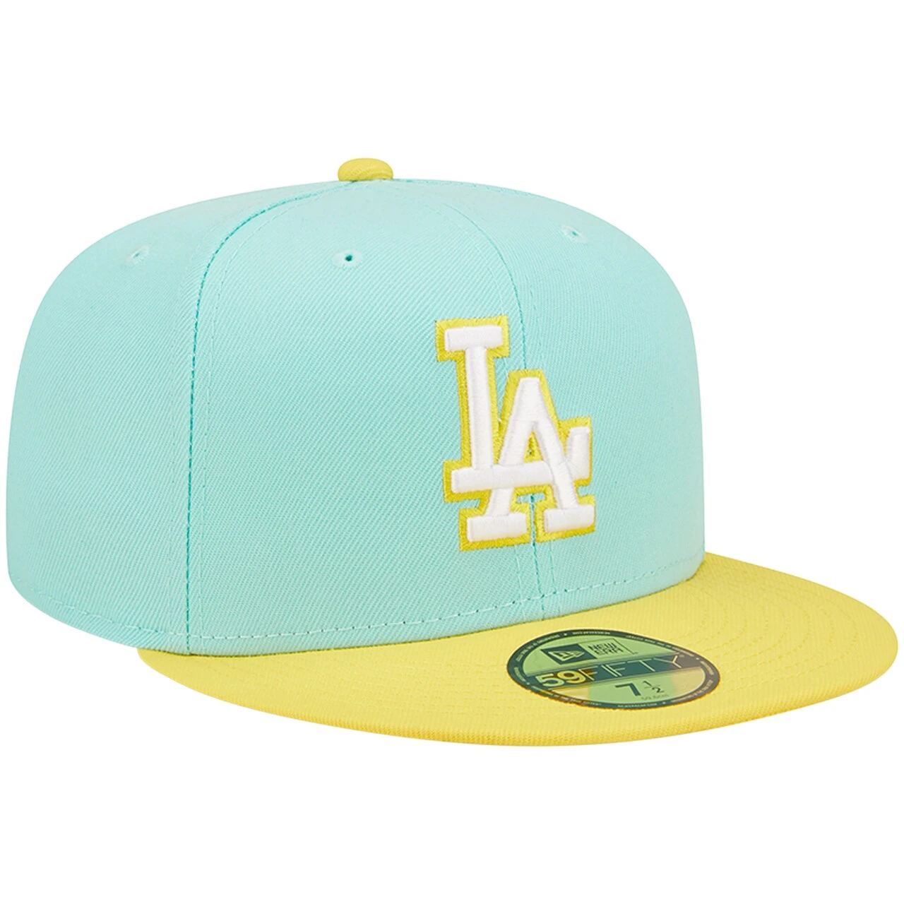 Men's Los Angeles Dodgers New Era Turquoise/Yellow Spring Color Pack Two-Tone 59FIFTY Fitted Hat - Image 3